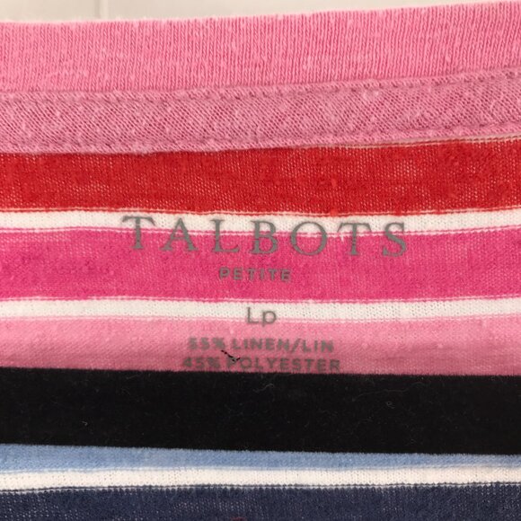 Talbots linen blend striped v-neck t-shirt size Lp - Picture 2 of 4